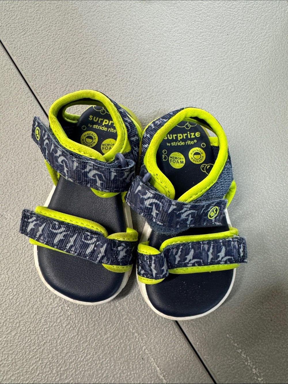 Stride Rite Navy and Neon Green Kids Sandals